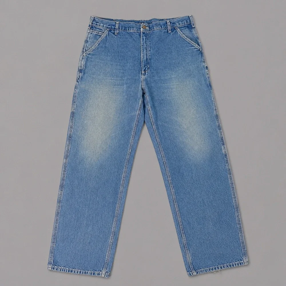 Carhartt Baggy Mens Blue Denim Fit Carpenter Jeans 40x32 Workwear Distressed